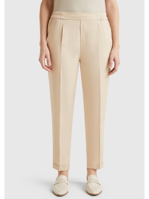 United Colors Of Benetton Bej Kadın / Kız KDN_%100 Liyosel Paçası Kıvrımlı Beli Lastikli Pantolon Model Kodu: ( 4Y09DF0792B1)