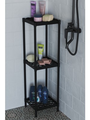 Dekozum Lotus 3 Raflı Banyo Duş Şampuanlık Havlu Rafı Duş Rafı Standı