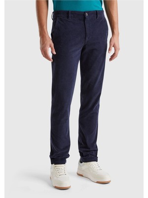 United Colors Of Benetton Lacivert Erkek Erk_pamuk Karışımlı Arkası Biyeli Cepli Dar Kesim Kadife Pantolon Model Kodu: ( 41ULUF04ZLACIVERT)