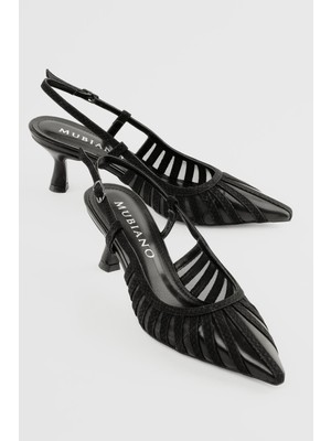 Mubiano Kadın Stiletto Yılan Desenli File Detaylı Topuklu Ayakkabı Serpa Siyah