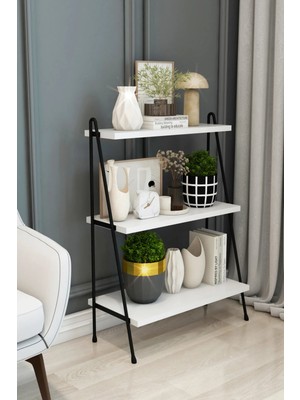 Dekozum Şehrazat Salon Kitaplık 3 Raflı Dekoratif Basamak Raf Mutfak Rafı Çok Amaçlı Raf