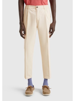 United Colors Of Benetton Bej Erkek ERK_%100 Pamuk Düğmeli Beli Lastikli Havuç Kesim Chino Pantolon Model Kodu: ( 4EA5UF94K752)