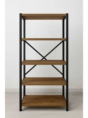 Dekozum 5 Raflı Çok Amaçlı Metal ve Ahşap Dolap – Kitaplık, Mutfak, Kırtasiye ve Banyo Rafı – 60X30X150 cm
