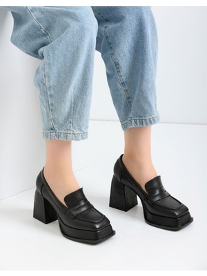 Emienza Tower 1.sınıf Vegan Deri(Siyah Hakiki Deri) Platform Topuklu Ayakkabı