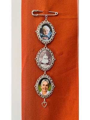 Zemora Jewelry 3 Fotoğraflı Kişiye Özel Gümüş Anı Çengeli – Hatıra Iğnesi, Gelin Buketi & Damatlık Yaka Iğnesi