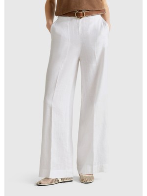 United Colors Of Benetton Beyaz Kadın / Kız KDN_%100 Keten Yan Cepli Arka Beli Lastikli Palazzo Pantolon Model Kodu: ( 4AGHDF08K101)