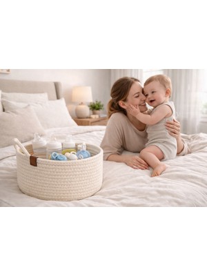 Naspar Bebek Sepeti Anne Yanı Sepeti Bez Sepeti %100 Pamuk