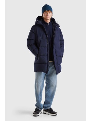 United Colors Of Benetton Lacivert Kadın / Kız Erk_kaz Tüyü Dolgulu Yanları Cepli Gizli Fermuarlı Kapüşonlu Uzun Mont Model Kodu: ( 2JF8UN05D016)
