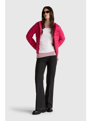 United Colors Of Benetton Fuşya Kadın / Kız Kdn_polyester Dolgulu Feramuarlı Kapüşonlu Slim Fit Puffer Mont Model Kodu: ( 2TWDDN07OFUŞYA)