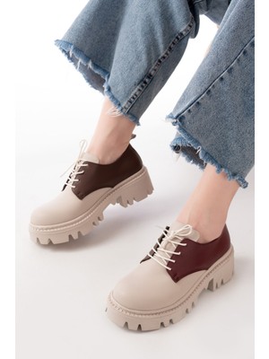 Etiler Collection 868-754 Bej Garni Bağcıklı Günlük Yüksek Tabanlı Loafer Ayakkabı