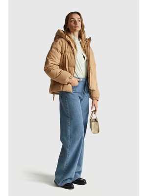 United Colors Of Benetton Bej Kadın / Kız Kdn_kuş Tüyü Kapüşonlu Fermuarlı Kolu Lastikli Şişme Mont Model Kodu: ( 22T6DN086193)