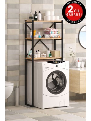 Dekozum 3 Raflı Çamaşır Makinesi Üstü Düzenleyici Banyo Rafı Banyo Düzenleyici Metal