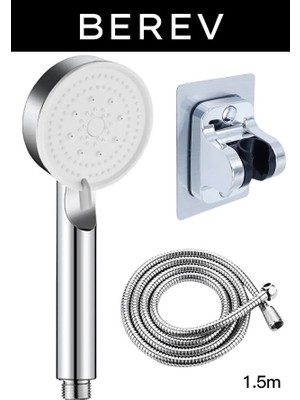 Berev 5 Fonksiyon Duş Başlığı Kendinden Yapışkanlı Duş Askısı 1,5 Krom Duş Hortumu Duş Seti