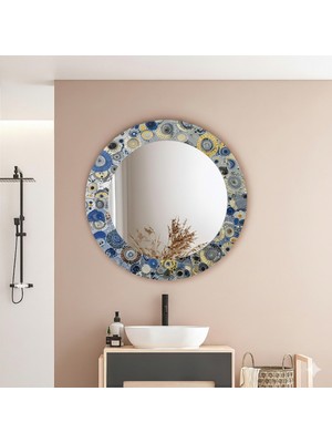 Glitglass Sanatsal Tasarım Yuvarlak Aynalı Cam Tablo - Antre ve Banyo Duvar Dekoru