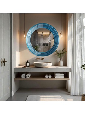 Glitglass Mavi Agat Desenli Dairesel Banyo/duvar Aynası - Modern Sanatsal Tasarım