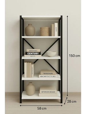 Dekozum 5 Raflı Çok Amaçlı Metal ve Ahşap Dolap – Kitaplık, Mutfak, Kırtasiye ve Banyo Rafı – 60X30X150 cm