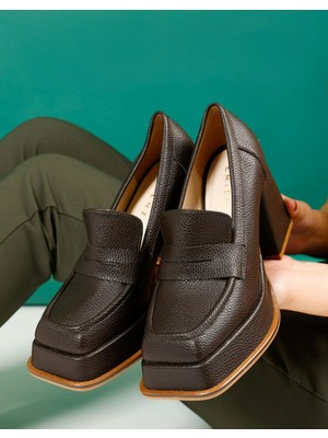 Emienza Tower 1.sınıf Vegan Deri(Siyah Hakiki Deri) Platform Topuklu Ayakkabı