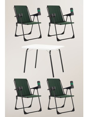 Dekozum 4 Adet Katlanır Bardaklıklı Kamp Sandalye ve Masa Seti,taşınabilir Piknik Bahçe Sandalyesi Masa Seti