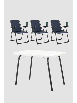 Dekozum 3 Adet Katlanır Bardaklıklı Kamp Sandalye ve Masa Seti,taşınabilir Piknik Bahçe Sandalyesi Masa Seti