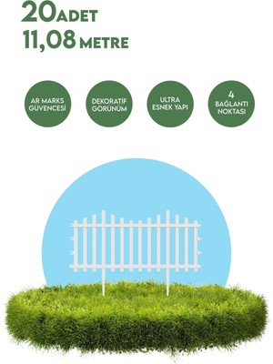 Dekozum Dekoratif Bahçe Çiti Plastik Çit 20 Adet (11,80METRE) 39CM x 59CM - Beyaz