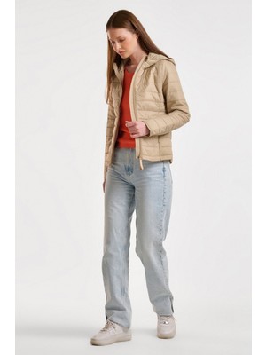 United Colors Of Benetton Bej Kadın / Kız Kdn_polyester Dolgulu Feramuarlı Kapüşonlu Slim Fit Puffer Mont Model Kodu: ( 2TWDDN07O2B1)