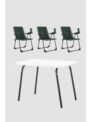 Dekozum 3 Adet Katlanır Bardaklıklı Kamp Sandalye ve Masa Seti,taşınabilir Piknik Bahçe Sandalyesi Masa Seti