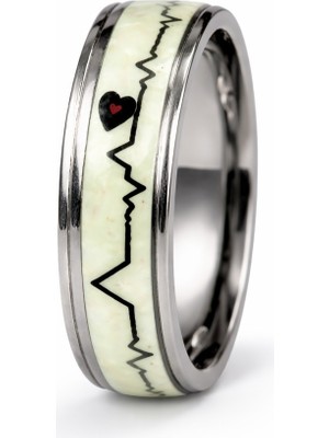 Erkek Çelik Yüzük Ekg Kalp Desenli Fosforlu Orta Şeritli Modern Tasarım Çelik Alyans Modeli