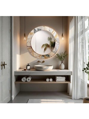 Glitglass Yuvarlak Doğal Taş Efektli Dekoratif Ayna