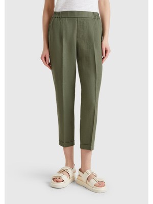 United Colors Of Benetton Haki Kadın / Kız KDN_%100 Keten Beli Lastikli Pantolon Model Kodu: ( 4AGH558X520W)