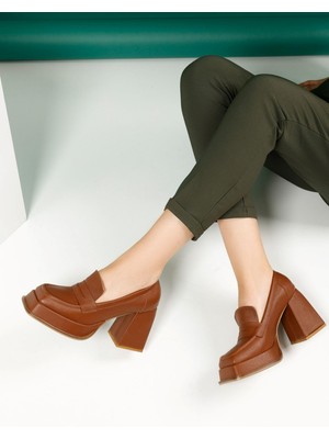 Emienza Tower 1.sınıf Vegan Deri(Siyah Hakiki Deri) Platform Topuklu Ayakkabı