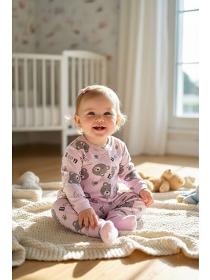 Balgüneş Panda Desenli %100 Pamuk Kız Bebek Pijama Takım