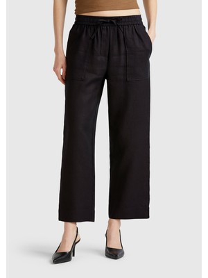United Colors Of Benetton Siyah Kadın / Kız KDN_%100 Keten Büzgü Ipli Cepli Sigaret Pantolon Model Kodu: ( 4AGHDF08J100)