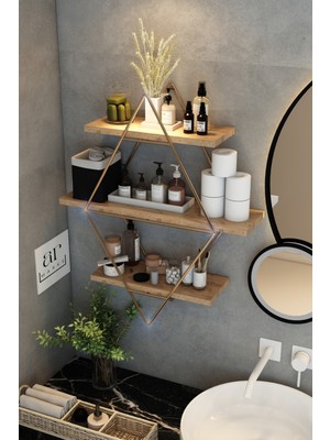 Dekozum Büyük Boy Gold Duvar Rafı, Gold Baklava Duvar Rafı, Gold Metal Duvar Rafı, Gold Kitaplık Duvar Rafı