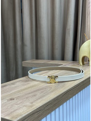 Erdesign Kadın Krem Gold Detaylı Kemer Kadın Kemer
