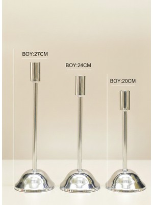 Modern Gümüş 3'lü Şamdan Takımı - Şık Tasarım Metal Mumluk Seti - Ev & Masa Dekorasyonu