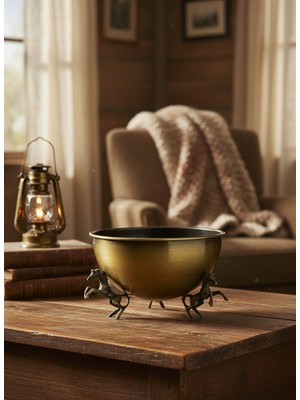 Antik Eskitme Gold At Figürlü Dekoratif Sunum Kasesi - Lüks Pirinç Görünümlü Meyvelik ve Gondol