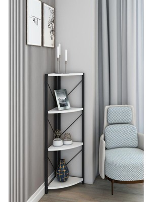 Dekozum 4 Raflı Metal Köşe Kitaplık Rafı Dekoratif Aksesuar Rafı