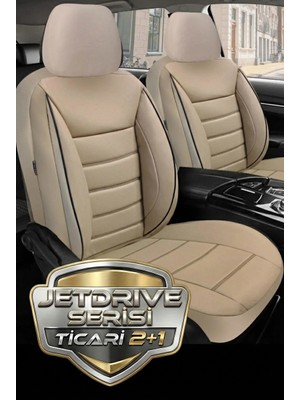 Trobus Volkswagen Tiguan 2024 ve Sonrası Uyumlu Jetdrive Serisi Bej Ticari Deri Oto Koltuk Kılıfı 5 Koltuk Tam Set (Ön+Arka) | Airbag, Kolçak, 2+1, Cepli