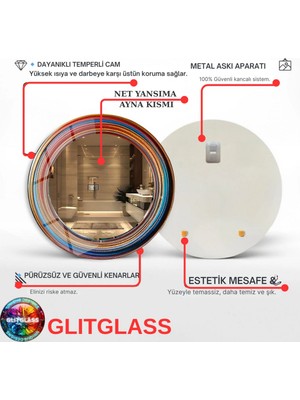 Glitglass Geleneksel Bulut Desenli Modern Yuvarlak Duvar Aynası - Dekoratif Salon ve Antre Aynası