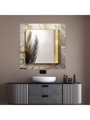 Glitglass Lüks Mermer Desenli Gold Detaylı Aynalı Cam Tablo - Modern Duvar Dekoru