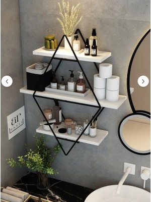 Dekozum Siyah Çam Büyük Boy Duvar Rafı, Baklava Duvar Rafı, Gold Metal Duvar Rafı, Kitaplık Duvar Rafı