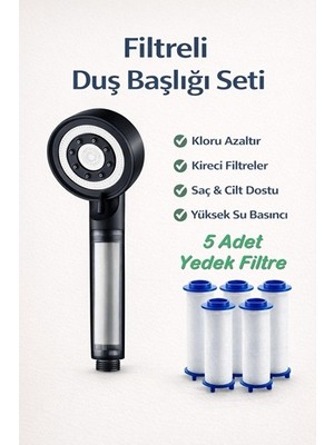Kitchen Live Filtreli Duş Başlığı 5 Yedek Filtre | Su Arıtmalı, Klor ve Kireç Önleyici, Yüksek Basınçlı 5 Modlu