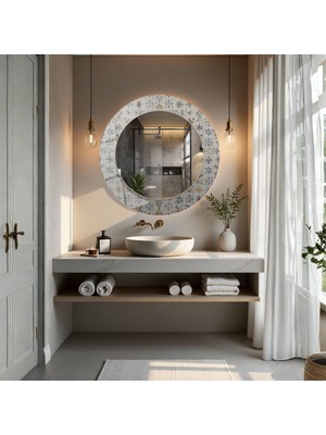 Glitglass Çiçekli Dekoratif Yuvarlak Ayna - Zarif Tasarım Cam Duvar Aynası