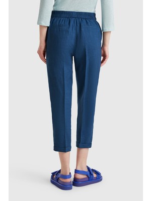 United Colors Of Benetton Mavi Kadın / Kız KDN_%100 Keten Beli Lastikli Pantolon Model Kodu: ( 4AGH558X5217)