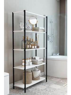 Dekozum Stark Banyo Rafı Banyo Dolabı Dekoratif Çok Amaçlı Raf 150X56 cm Beyaz