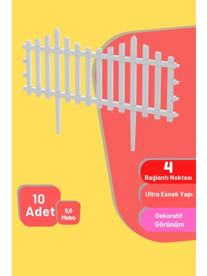 Dekozum Dekoratif Bahçe Çiti, Plastik Çit, Peyzaj Çiti, Modern Bahçe Çiti 10 Adet (5,90METRE) 39X59CM