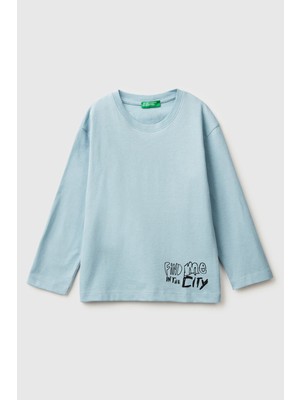 United Colors Of Benetton Açık Mavi Erkek Ek_dijital Baskılı Bisiklet Yaka Uzun Kollu T-Shirt Model Kodu: ( 3ATNG10KV27G)
