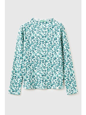 United Colors Of Benetton Turkuaz Kadın / Kız Kj_tamamı Baskılı Logo Etiketli Yarım Balıkçı Yaka Uzun Kollu T-Shirt Model Kodu: ( 39EMC10RE69T)