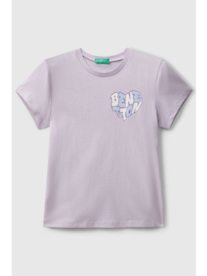 United Colors Of Benetton Lila Kadın / Kız Kj_parıltılı Logo Baskılı Ribana Yaka Regular Fit T-Shirt Model Kodu: ( 3I1XC10Q1LİLA)