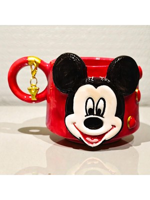 Bonita Bon Luxe El Yapımı 3D Yaldızlı Mickey Minnie Figürlü Hediye Harf Yada Kalp Charm'lı Kişiye Özel Seramik Kupa